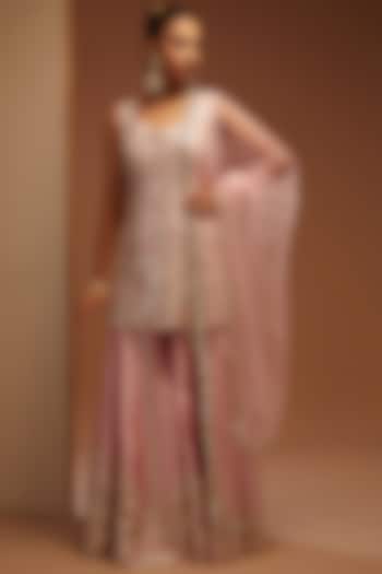 Pink Slub Silk Embroidered Wedding Sharara Set by Suhino at Pernia's Pop Up Shop