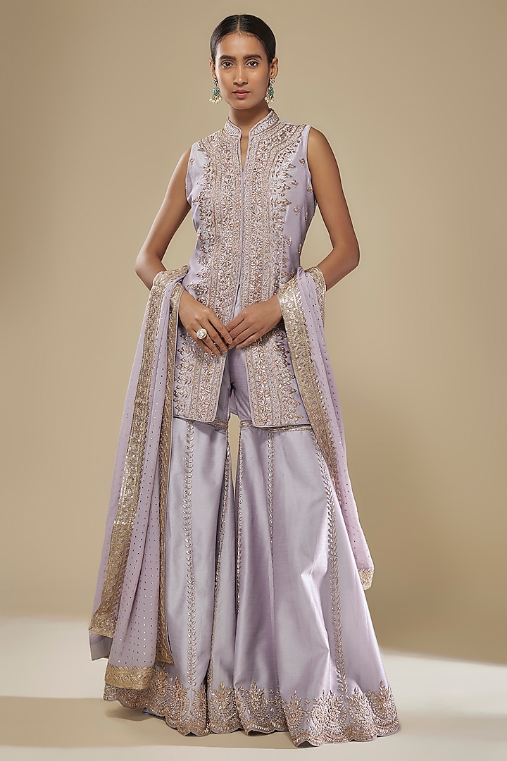 Lavender Upada Silk Zardosi Embroidered Gharara Set by Suhino at Pernia's Pop Up Shop