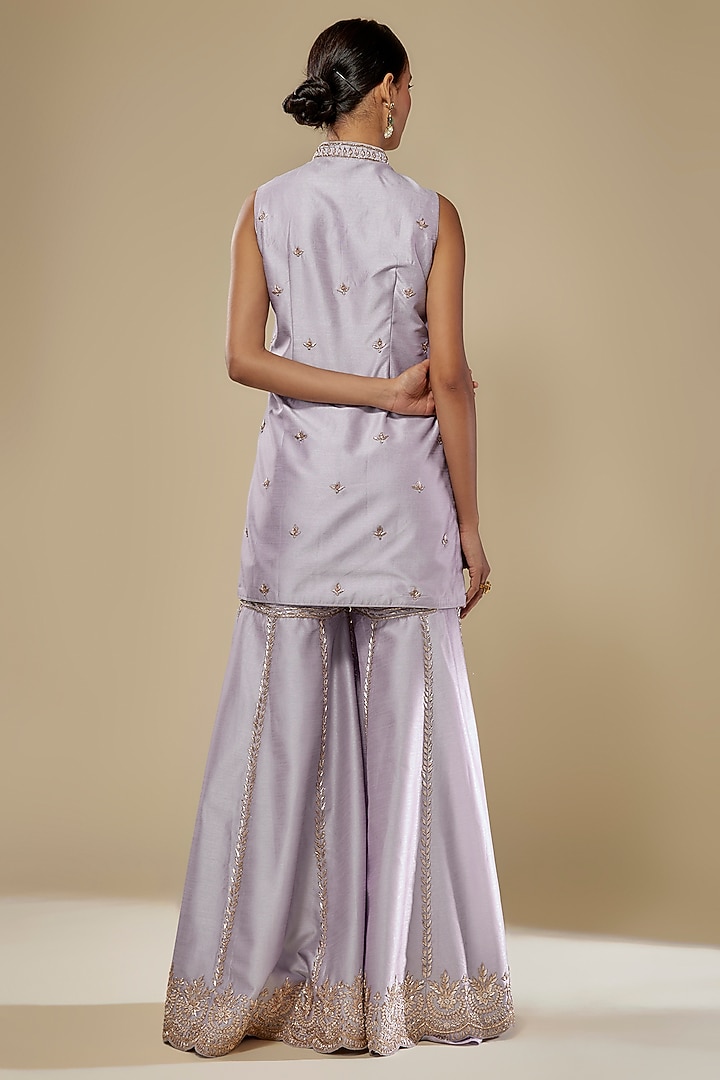 Lavender Upada Silk Zardosi Embroidered Gharara Set by Suhino at Pernia's Pop Up Shop