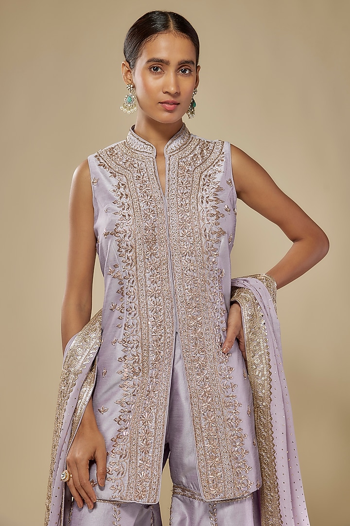 Lavender Upada Silk Zardosi Embroidered Gharara Set by Suhino at Pernia's Pop Up Shop