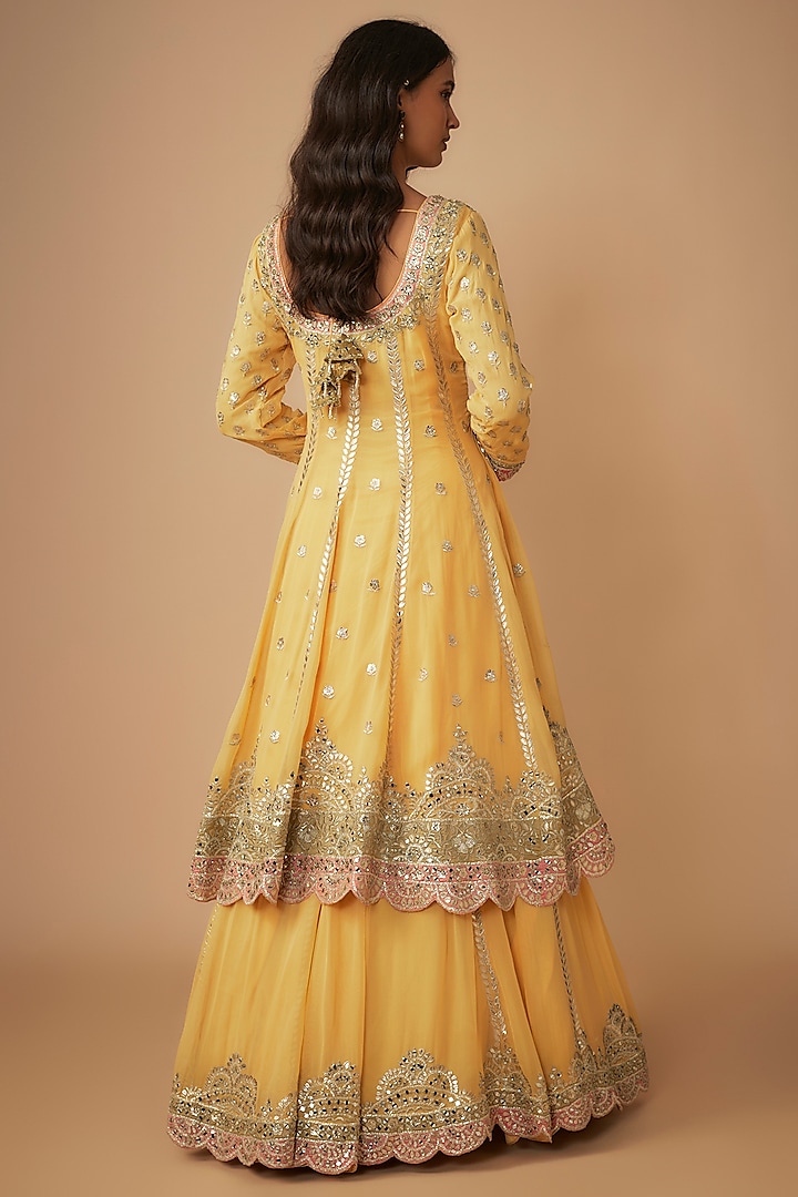 Yellow Georgette Mirror & Zari Embroidered Wedding Lehenga by Suhino at Pernia's Pop Up Shop