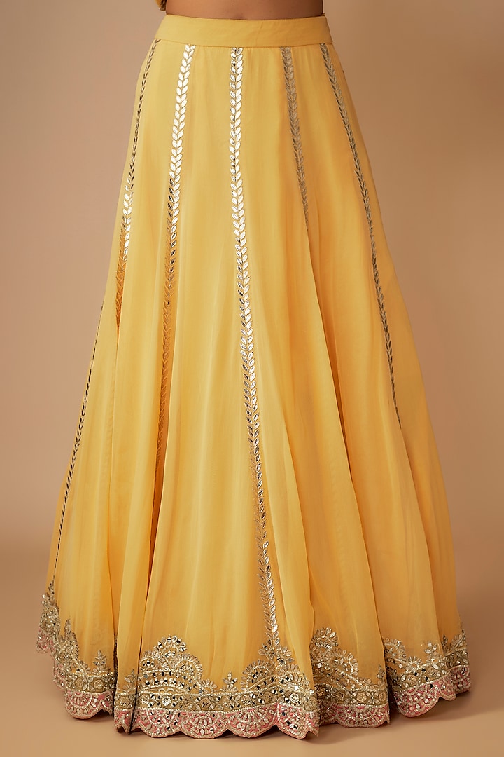 Yellow Georgette Mirror & Zari Embroidered Wedding Lehenga by Suhino at Pernia's Pop Up Shop