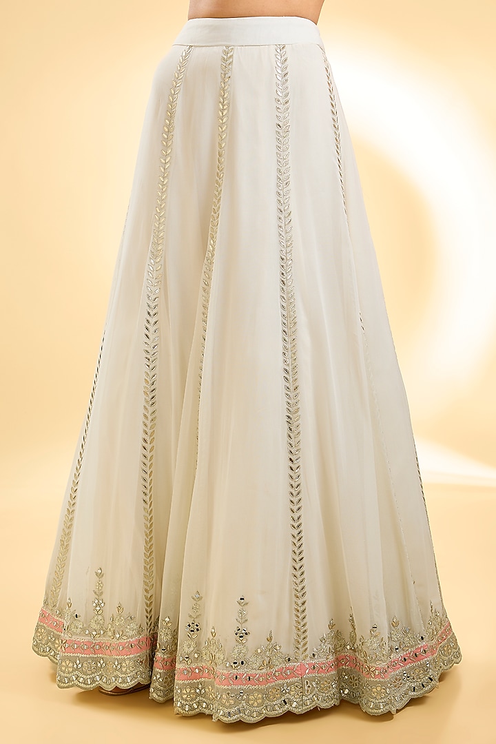 White Georgette Mirror Embroidered Wedding Anarkali Set by Suhino at Pernia's Pop Up Shop