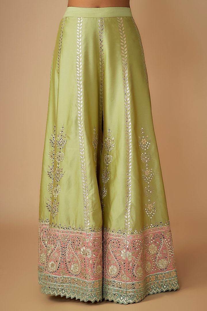 Green Taffeta Silk Mirror & Zari Embroidered Wedding Sharara Set by Suhino at Pernia's Pop Up Shop