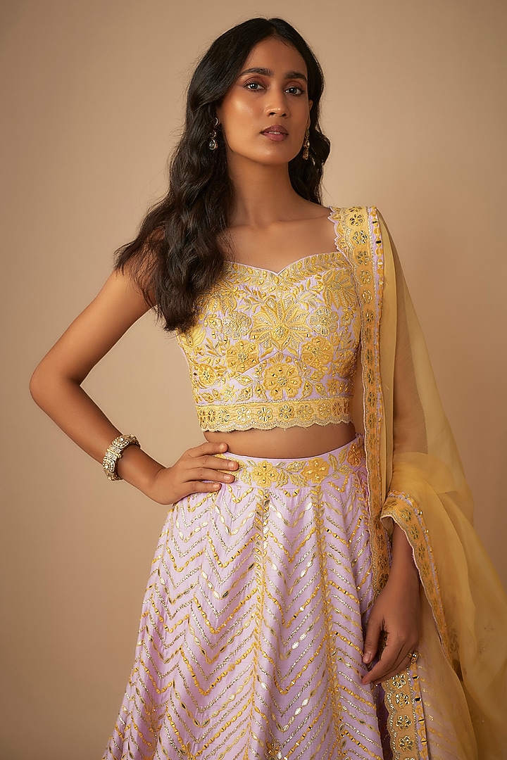 Purple Slub Silk Resham & Mirror Embroidered Wedding Lehenga Set by Suhino at Pernia's Pop Up Shop