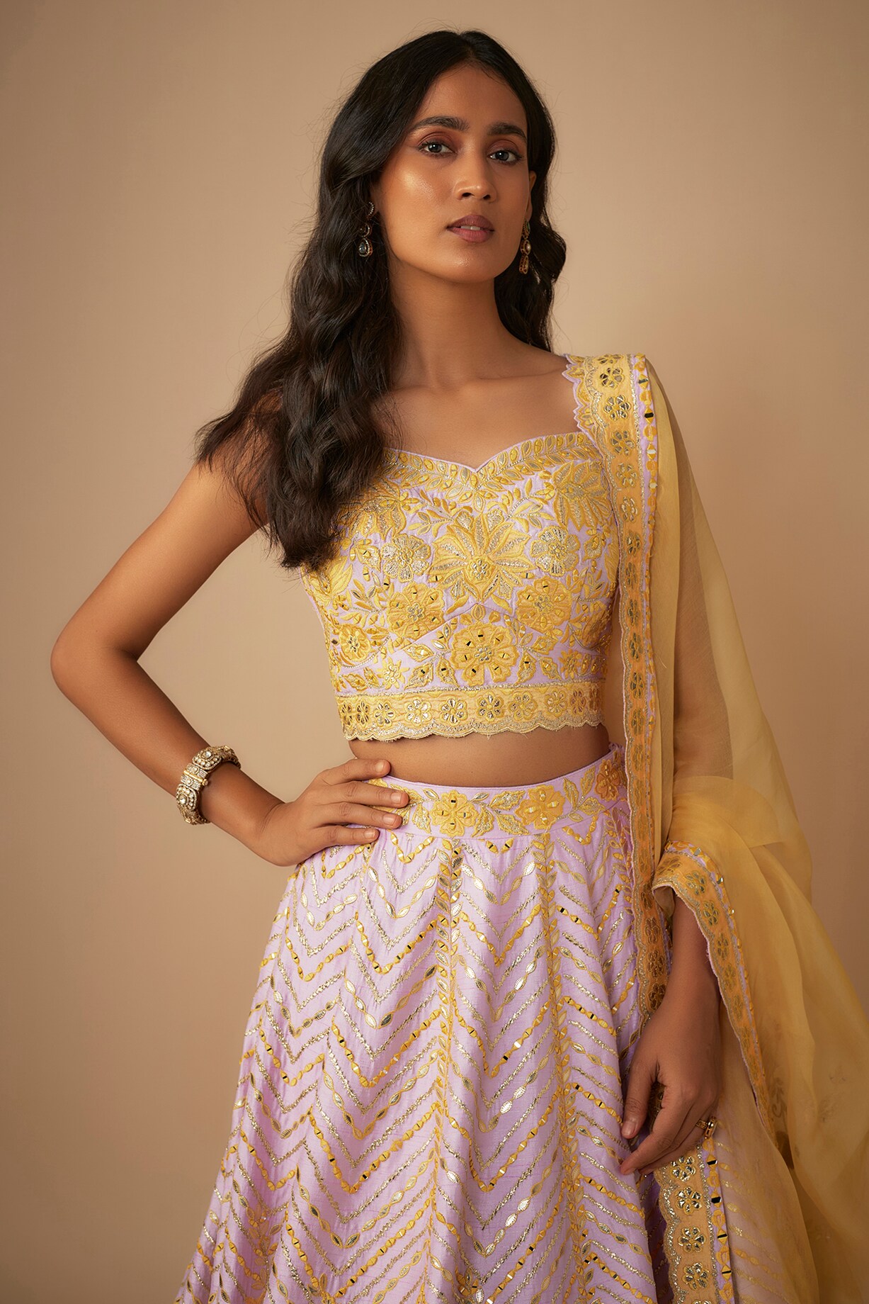 Turquoise Resham & Mirror Embellished Pleated Net Lehenga Choli Set main image 1