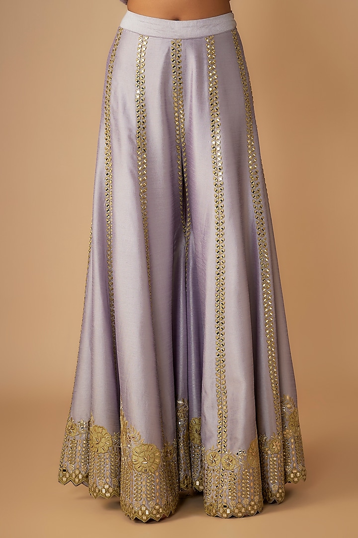 Purple Slub Silk Resham & Mirror Embroidered Wedding Sharara Set by Suhino at Pernia's Pop Up Shop