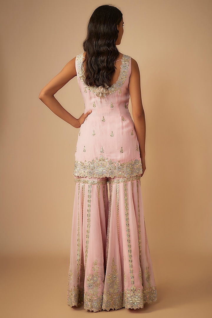Pink Organza Zari & Mirror Embroidered Gharara Set by Suhino at Pernia's Pop Up Shop