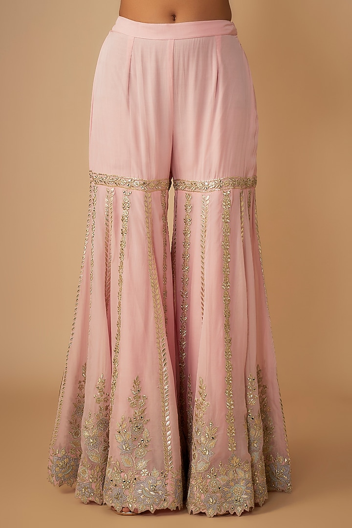 Pink Organza Zari & Mirror Embroidered Gharara Set by Suhino at Pernia's Pop Up Shop