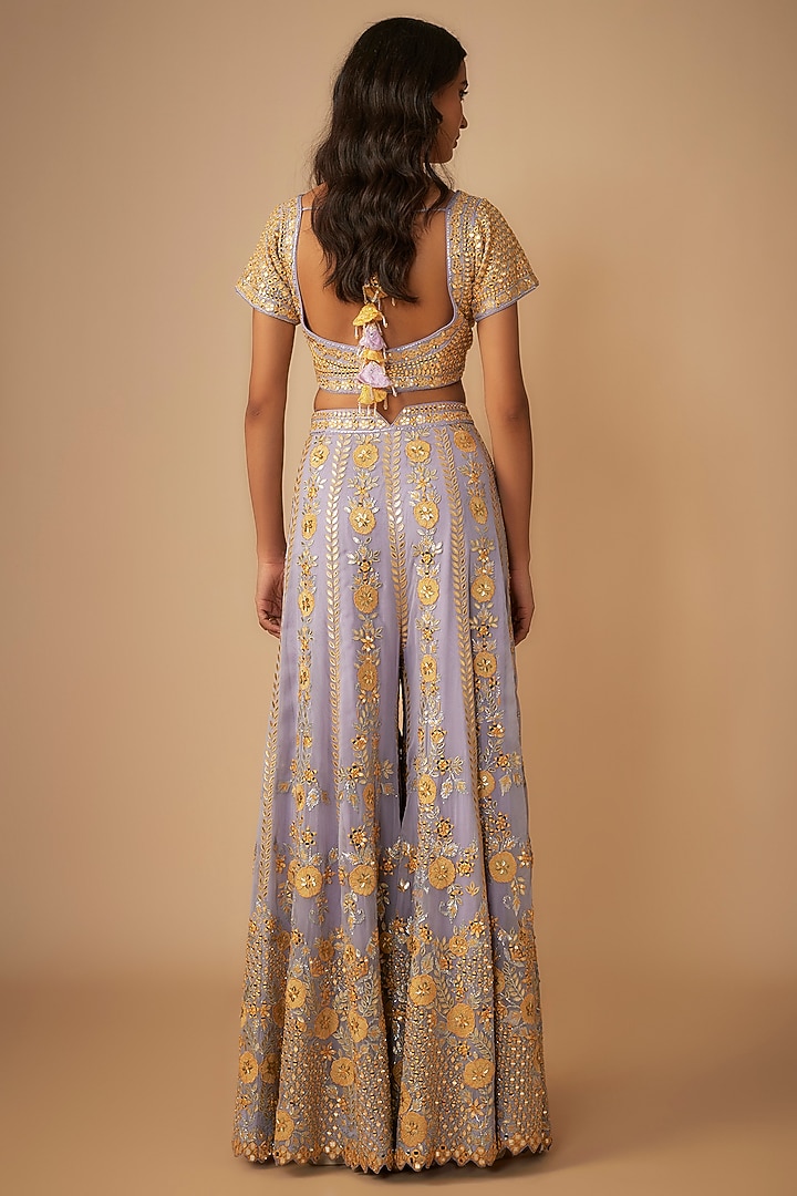 Purple Georgette Mirror & Resham Embroidered Wedding Sharara Set by Suhino at Pernia's Pop Up Shop