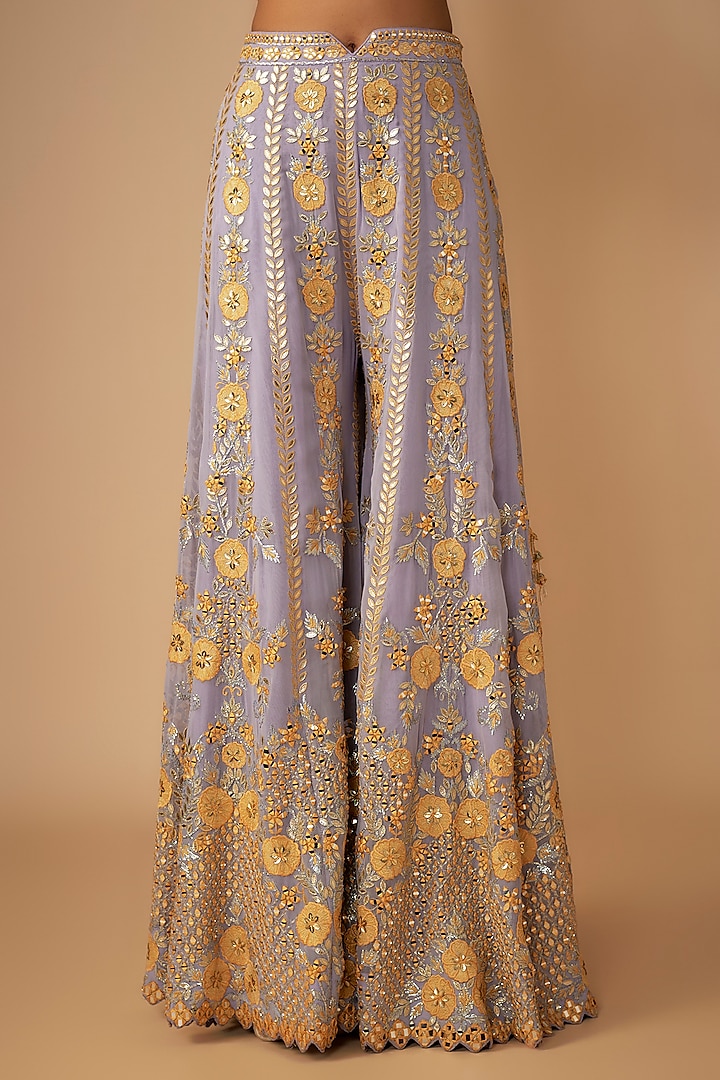 Purple Georgette Mirror & Resham Embroidered Wedding Sharara Set by Suhino at Pernia's Pop Up Shop