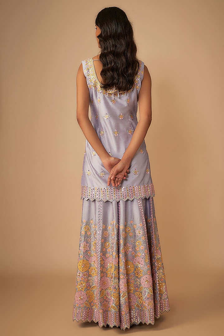 Purple Slub Silk Resham & Mirror Embroidered Wedding Sharara Set by Suhino at Pernia's Pop Up Shop