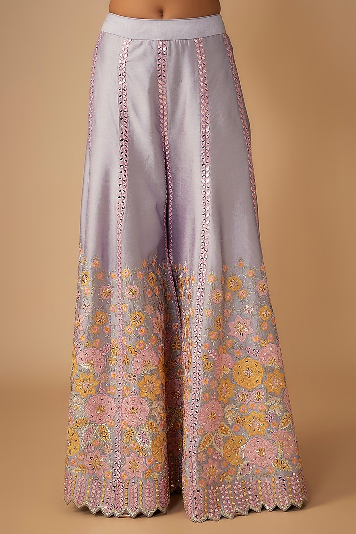Purple Slub Silk Resham & Mirror Embroidered Wedding Sharara Set by Suhino at Pernia's Pop Up Shop