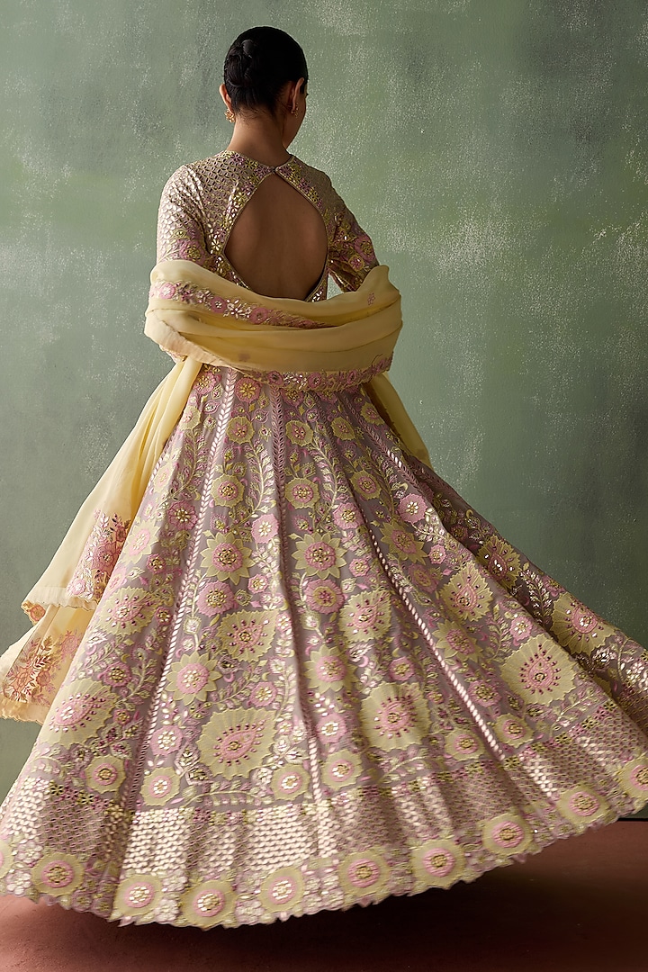 Grey Organza Resham & Mirror Embroidered Bridal Anarkali Set by Suhino at Pernia's Pop Up Shop