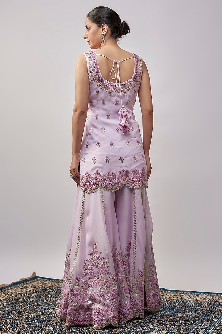 Purple Organza Resham & Mirror Embroidered Wedding Sharara Set by Suhino at Pernia's Pop Up Shop