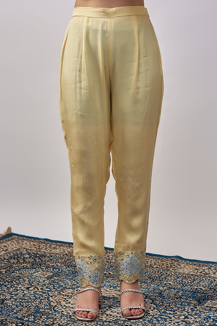Yellow Organza Resham & Mirror Embroidered Long Kurta Set by Suhino at Pernia's Pop Up Shop
