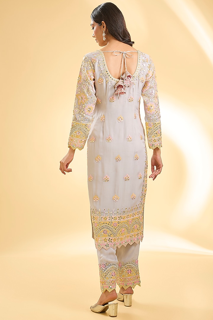 Grey Organza Patchwork Kurta Set by Suhino at Pernia's Pop Up Shop