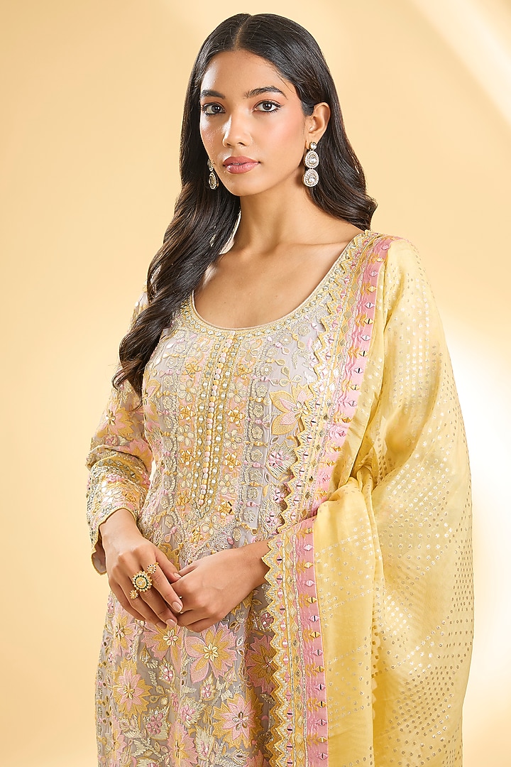 Grey Organza Patchwork Kurta Set by Suhino at Pernia's Pop Up Shop