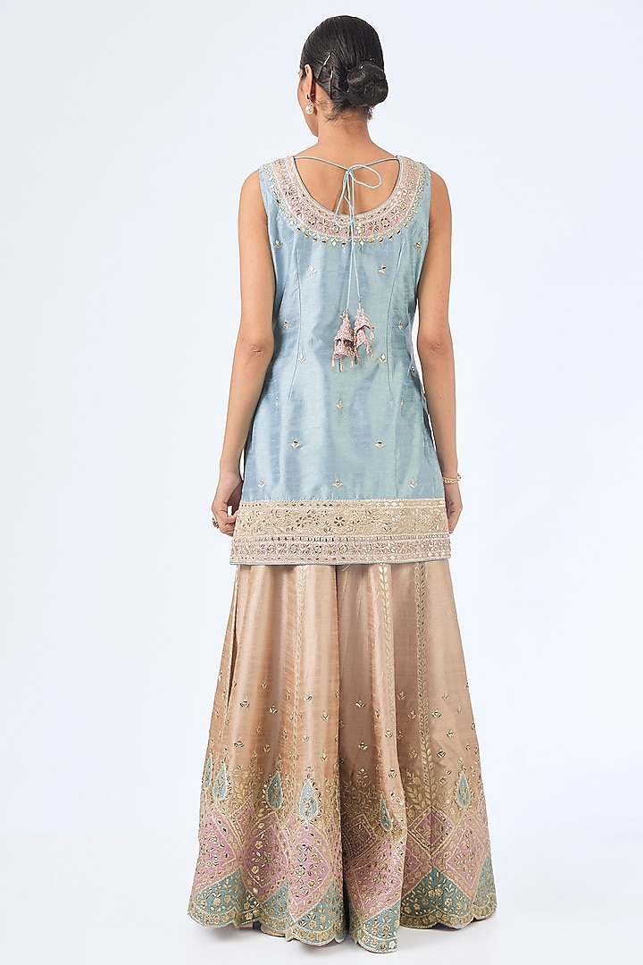 Champagne Slub Silk Patch Embroidered Wedding Sharara Set by Suhino at Pernia's Pop Up Shop