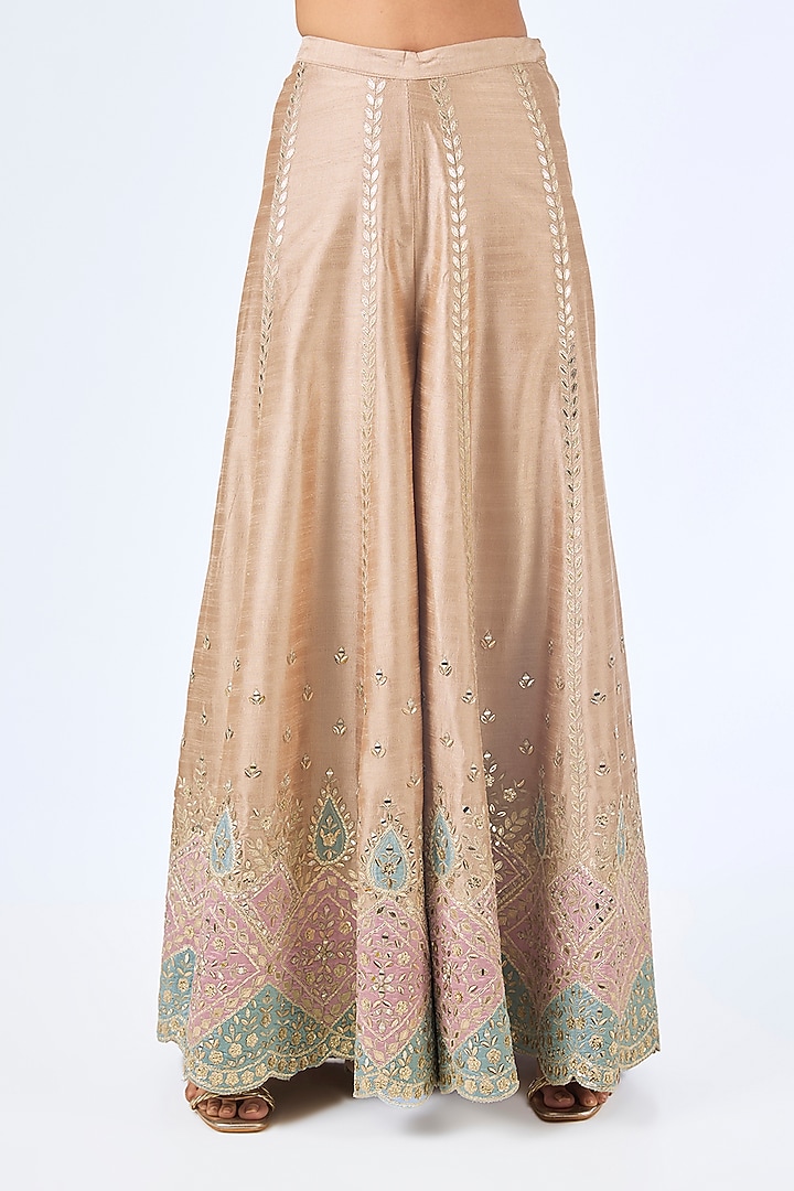 Champagne Slub Silk Patch Embroidered Wedding Sharara Set by Suhino at Pernia's Pop Up Shop