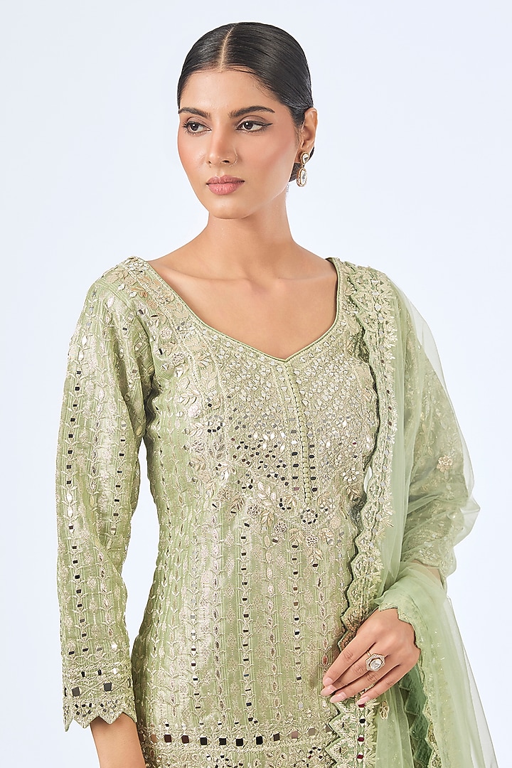 Green Tissue Gota Embroidered Wedding Sharara Set by Suhino at Pernia's Pop Up Shop