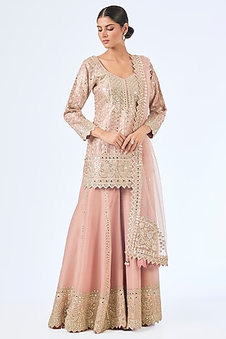 Pink Tissue Gota Embroidered Sharara Set by Suhino