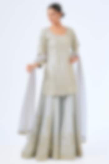 Ice Blue Tissue Gota Embroidered Wedding Sharara Set by Suhino at Pernia's Pop Up Shop