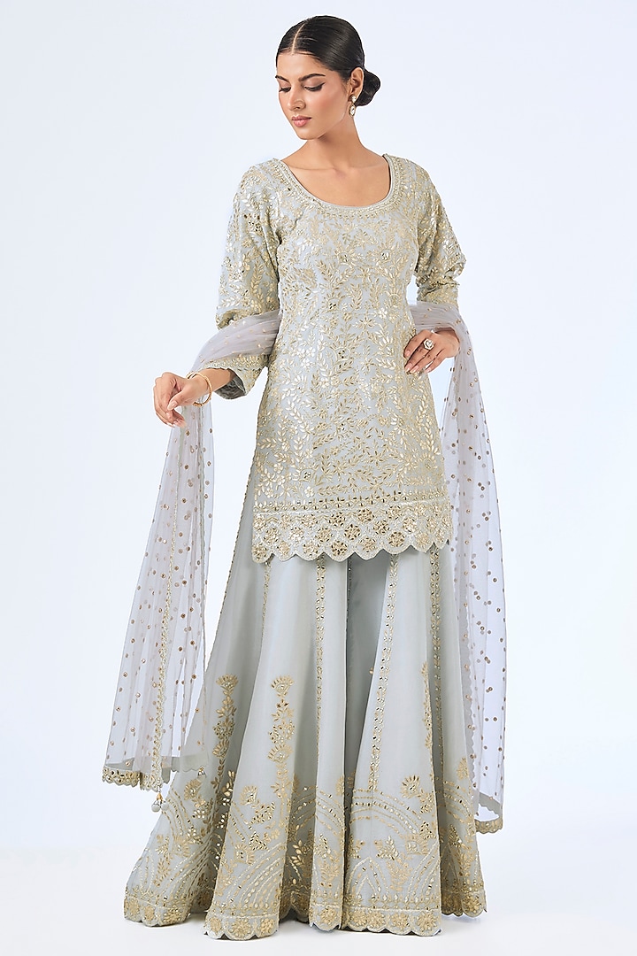 Ice Blue Tissue Gota Embroidered Wedding Sharara Set by Suhino at Pernia's Pop Up Shop