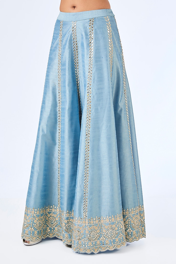 Blue Slub Silk Gota Embroidered Wedding Sharara Set by Suhino at Pernia's Pop Up Shop