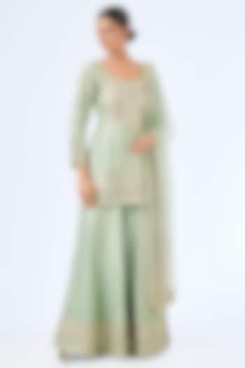 Aqua Slub Silk Gota Embroidered Wedding Sharara Set by Suhino at Pernia's Pop Up Shop