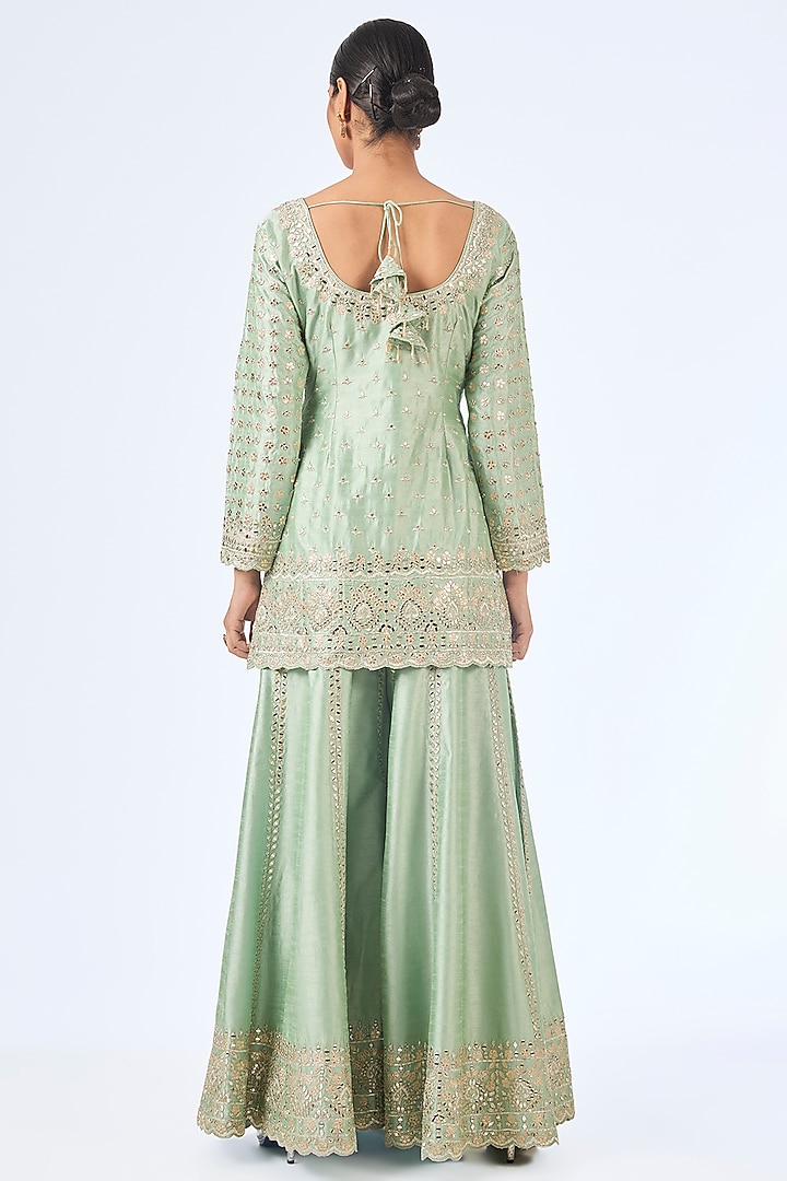 Aqua Slub Silk Gota Embroidered Wedding Sharara Set by Suhino at Pernia's Pop Up Shop