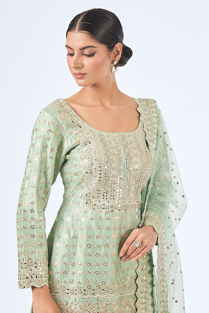 Aqua Slub Silk Gota Embroidered Wedding Sharara Set by Suhino at Pernia's Pop Up Shop