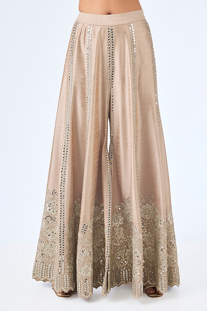 Champagne Slub Silk & Tissue Mirror Embroidered Wedding Sharara Set by Suhino at Pernia's Pop Up Shop