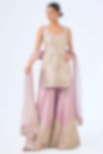 Purple Slub Silk & Tissue Mirror Embroidered Wedding Sharara Set by Suhino at Pernia's Pop Up Shop