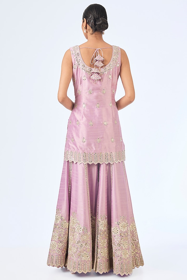Purple Slub Silk & Tissue Mirror Embroidered Wedding Sharara Set by Suhino at Pernia's Pop Up Shop