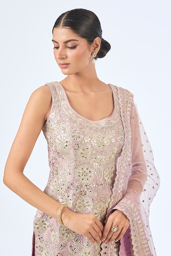 Purple Slub Silk & Tissue Mirror Embroidered Wedding Sharara Set by Suhino at Pernia's Pop Up Shop