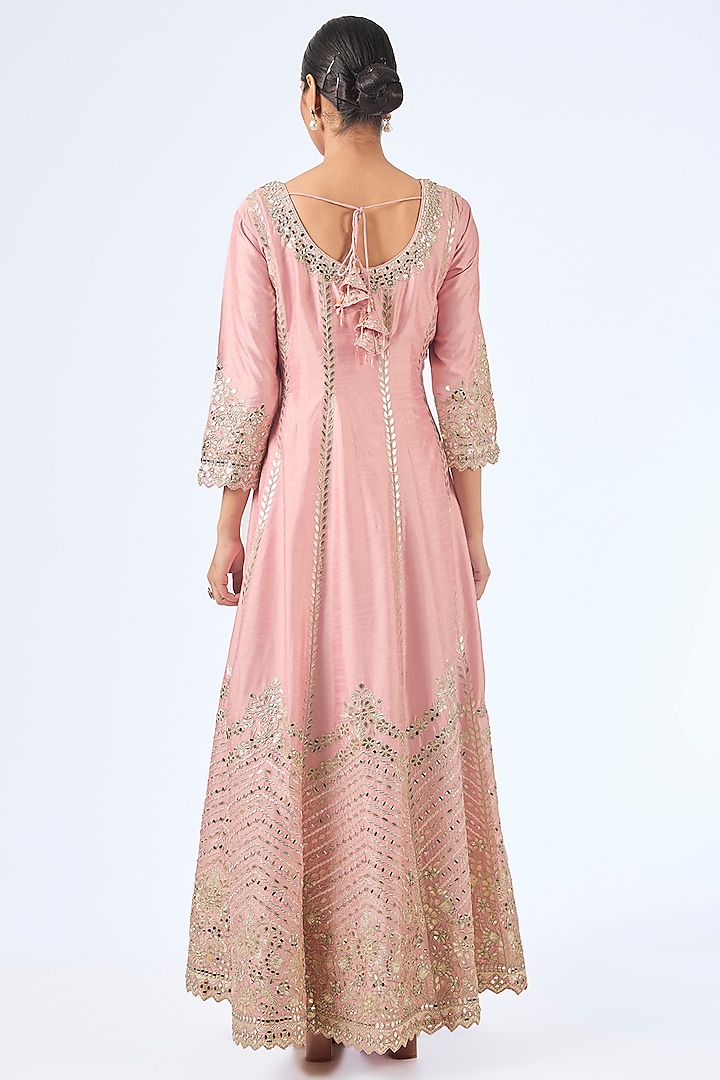 Pink Slub Silk Zari Embroidered Wedding Anarkali Set by Suhino at Pernia's Pop Up Shop