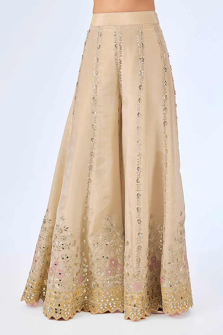 Yellow & Pink Tissue Silk Patch Embroidered Wedding Sharara Set by Suhino at Pernia's Pop Up Shop