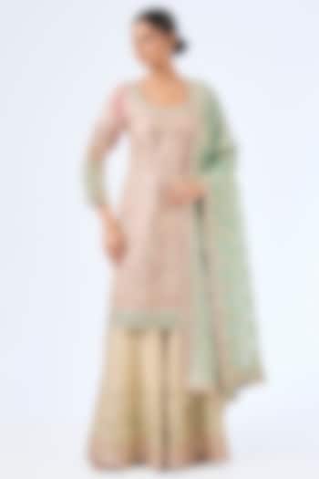 Blue & Pink Tissue Silk Mirror Work Kurta Set by Suhino at Pernia's Pop Up Shop