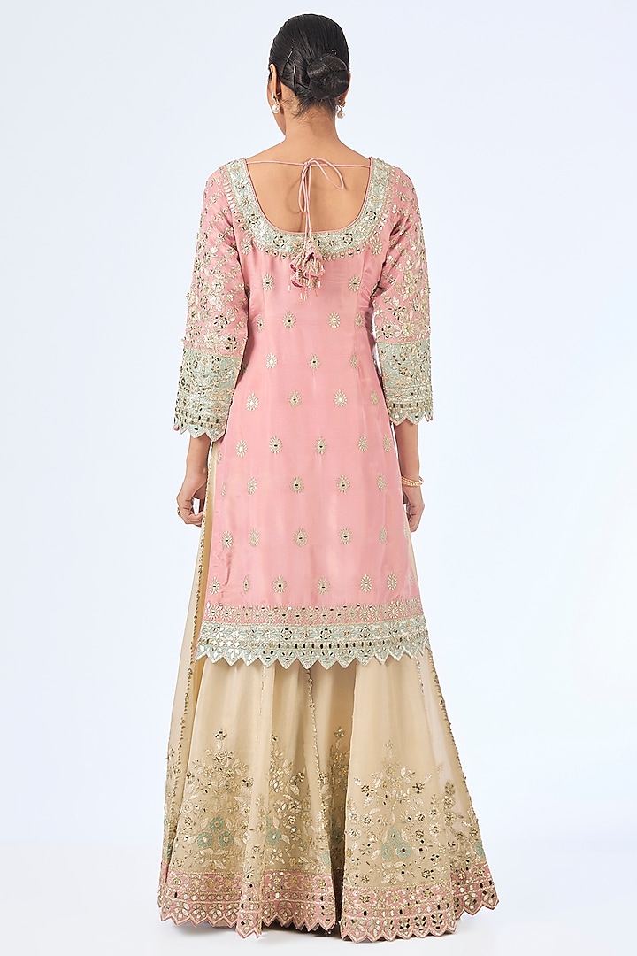 Blue & Pink Tissue Silk Mirror Work Kurta Set by Suhino at Pernia's Pop Up Shop