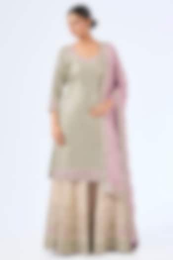 Green & Purple Tissue Silk Mirror Work Kurta Set by Suhino at Pernia's Pop Up Shop