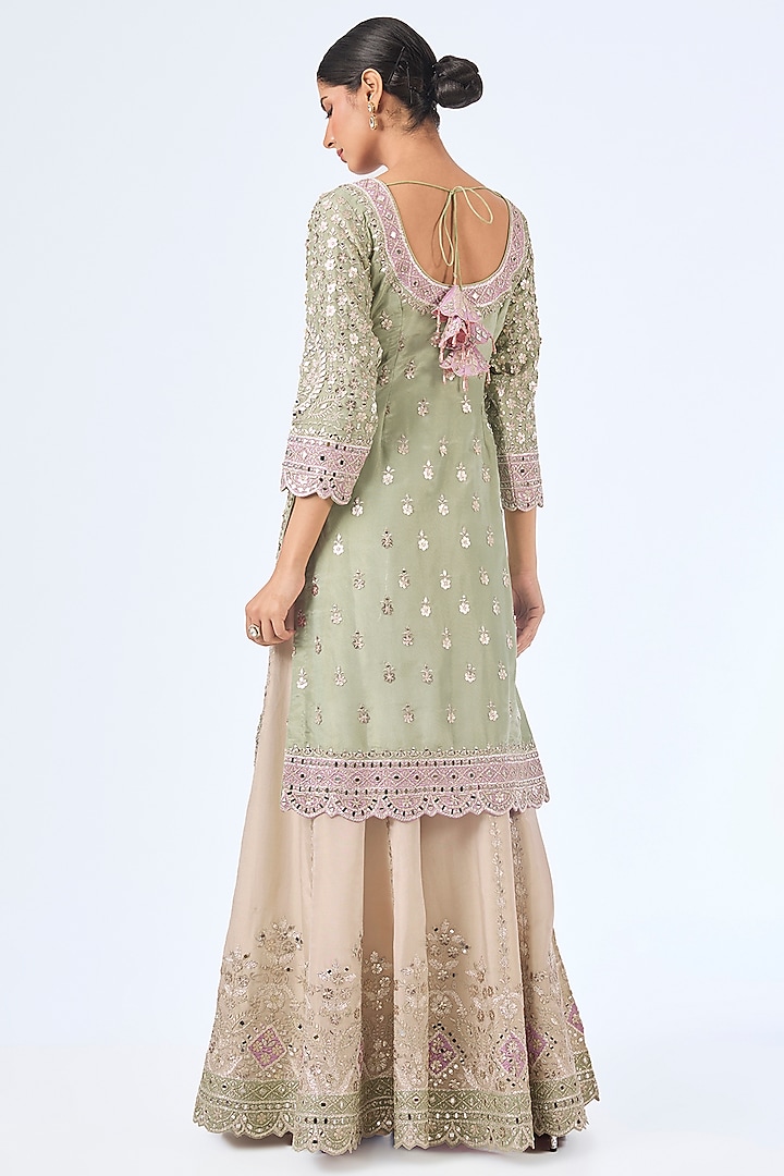 Green & Purple Tissue Silk Mirror Work Kurta Set by Suhino at Pernia's Pop Up Shop