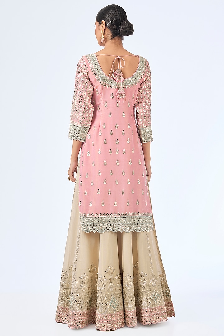 Blue & Pink Tissue Silk Mirror Work Kurta Set by Suhino at Pernia's Pop Up Shop