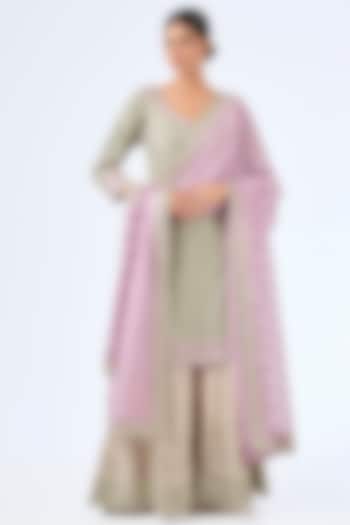 Green & Purple Tissue Silk Mirror Work Kurta Set by Suhino at Pernia's Pop Up Shop