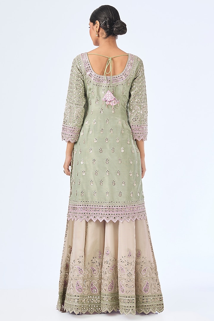 Green & Purple Tissue Silk Mirror Work Kurta Set by Suhino at Pernia's Pop Up Shop