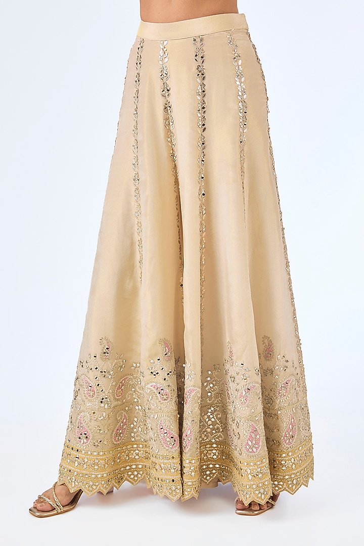 Yellow & Pink Tissue Silk Mirror Work Kurta Set by Suhino at Pernia's Pop Up Shop