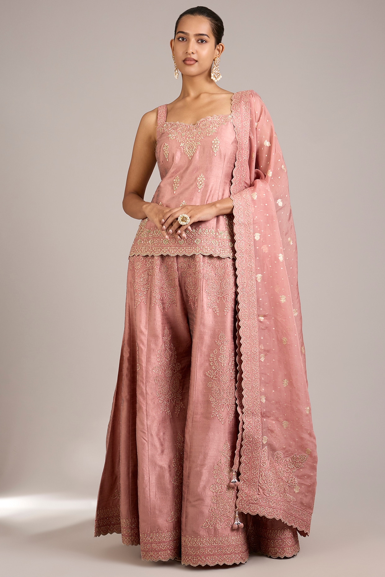 Suhino Copper Slub Silk Dori Handwork Embroidered Sharara Set