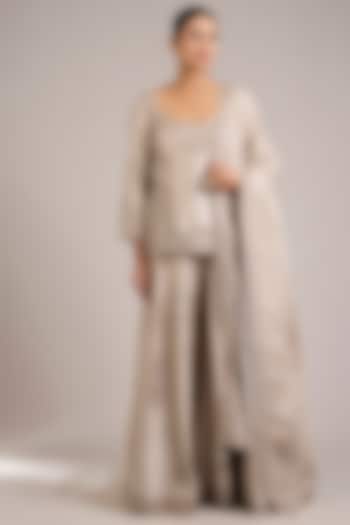 Champagne Slub Silk Dori Handwork Embroidered Wedding Sharara Set by Suhino at Pernia's Pop Up Shop