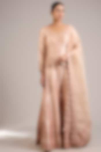 Peach Slub Silk Dori Handwork Embroidered Wedding Sharara Set by Suhino at Pernia's Pop Up Shop