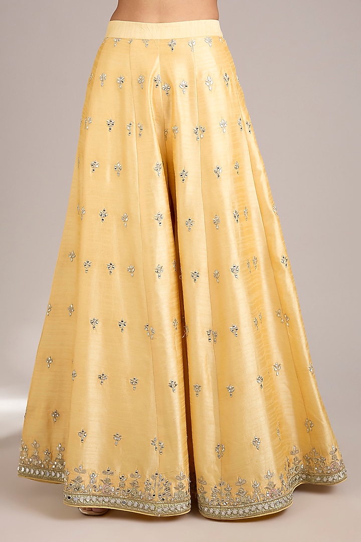 Yellow Slub Silk Mirrorwork Embroidered Wedding Sharara Set by Suhino at Pernia's Pop Up Shop